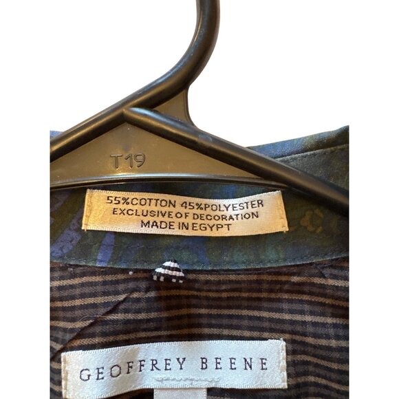 Geoffrey Beene Mens Button-Up Shirt Large 16/16.5" Green Paisley Long Sleeve - Picture 4 of 5